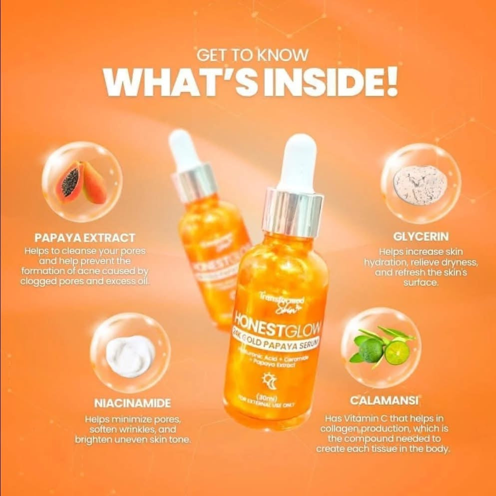 HonestGlow Transformed skin - 24k gold papaya serum -30ml
