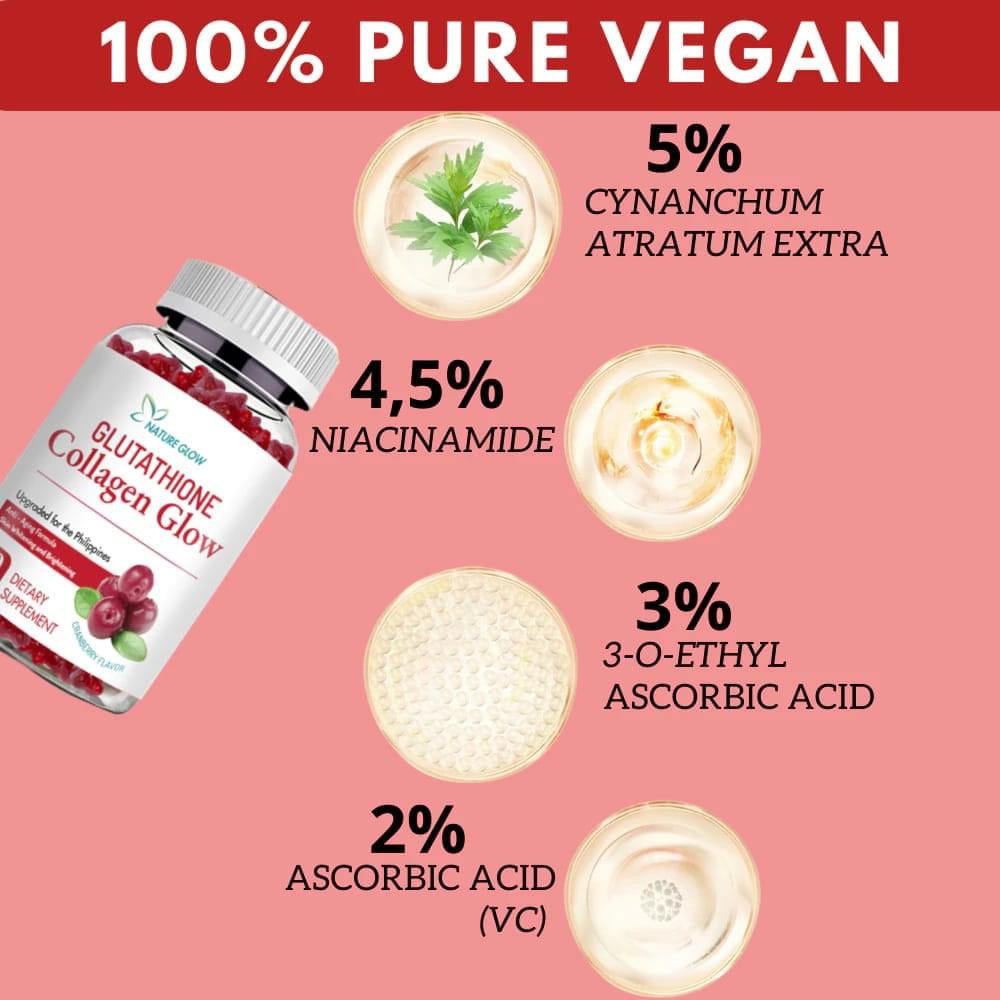 NATURE GLOW Gluta-Collagen Glow Gummies | 60 Cranberry Gummies