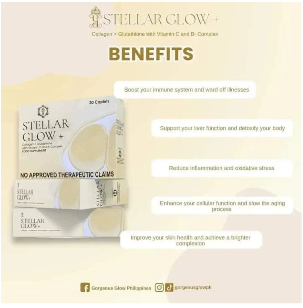 Stellar Glow + Collagen, Glutathione W/ Vitamin C and B-Complex - 30’s