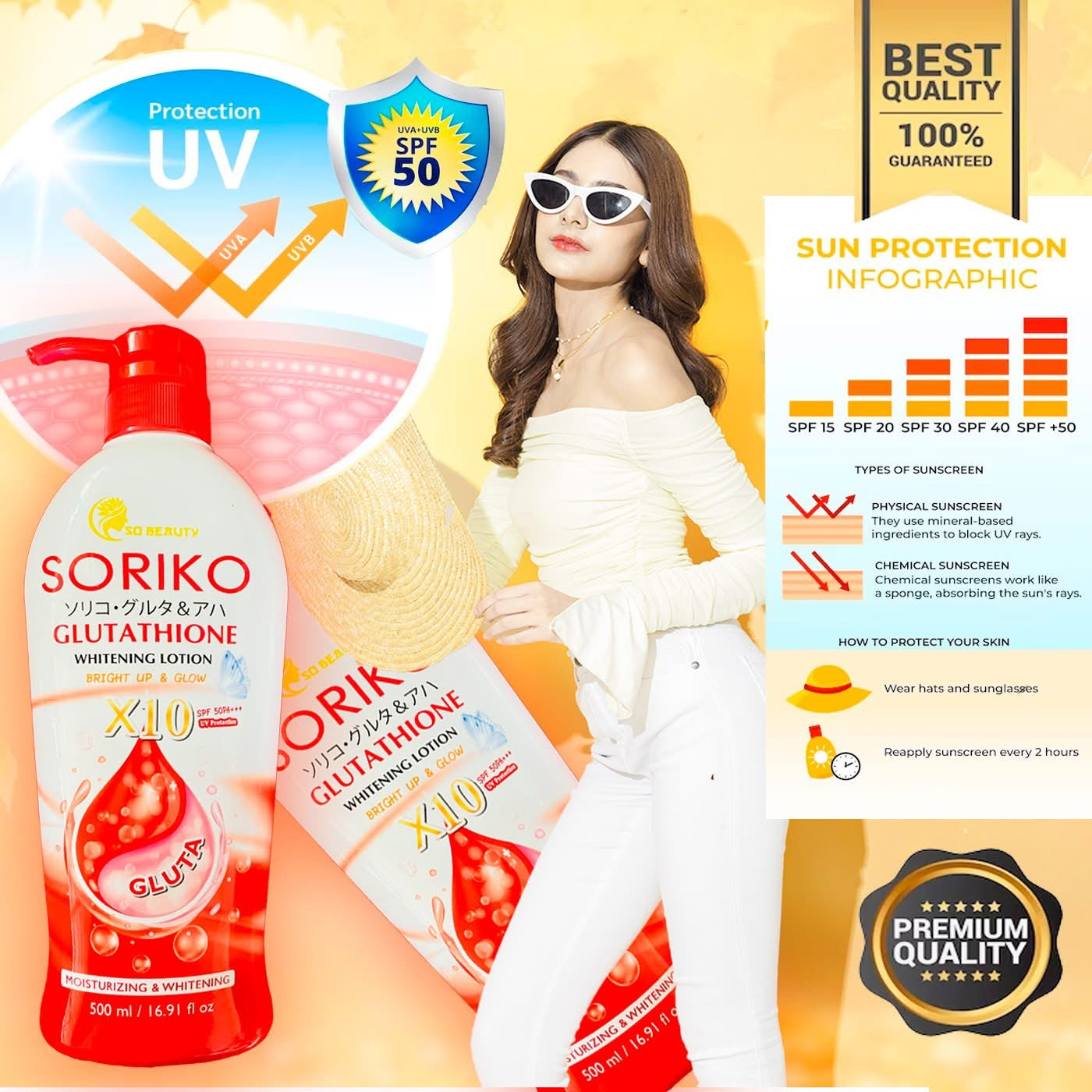 Soriko - Glutathione Whitening Lotion X10 Gluta SPF50 PA++ - 500ML