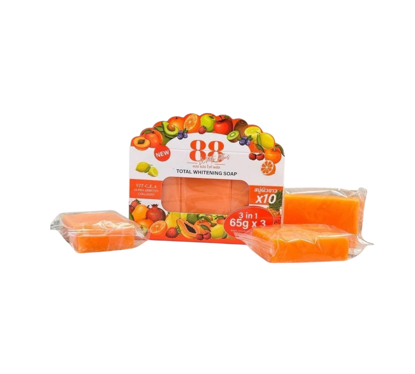 88 Total Whitening Soap With Glutathione, Vitamins C, E, A, Alpha Arbutin, And Collagen - 65g x 3Bars