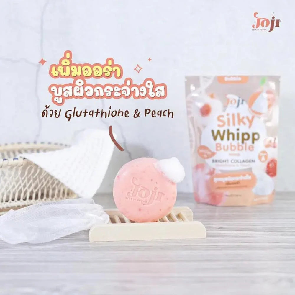 Joji Secret Young Silky Whipp Bubble Whitening Soap with Collagen, Glutathione & Peach 100g