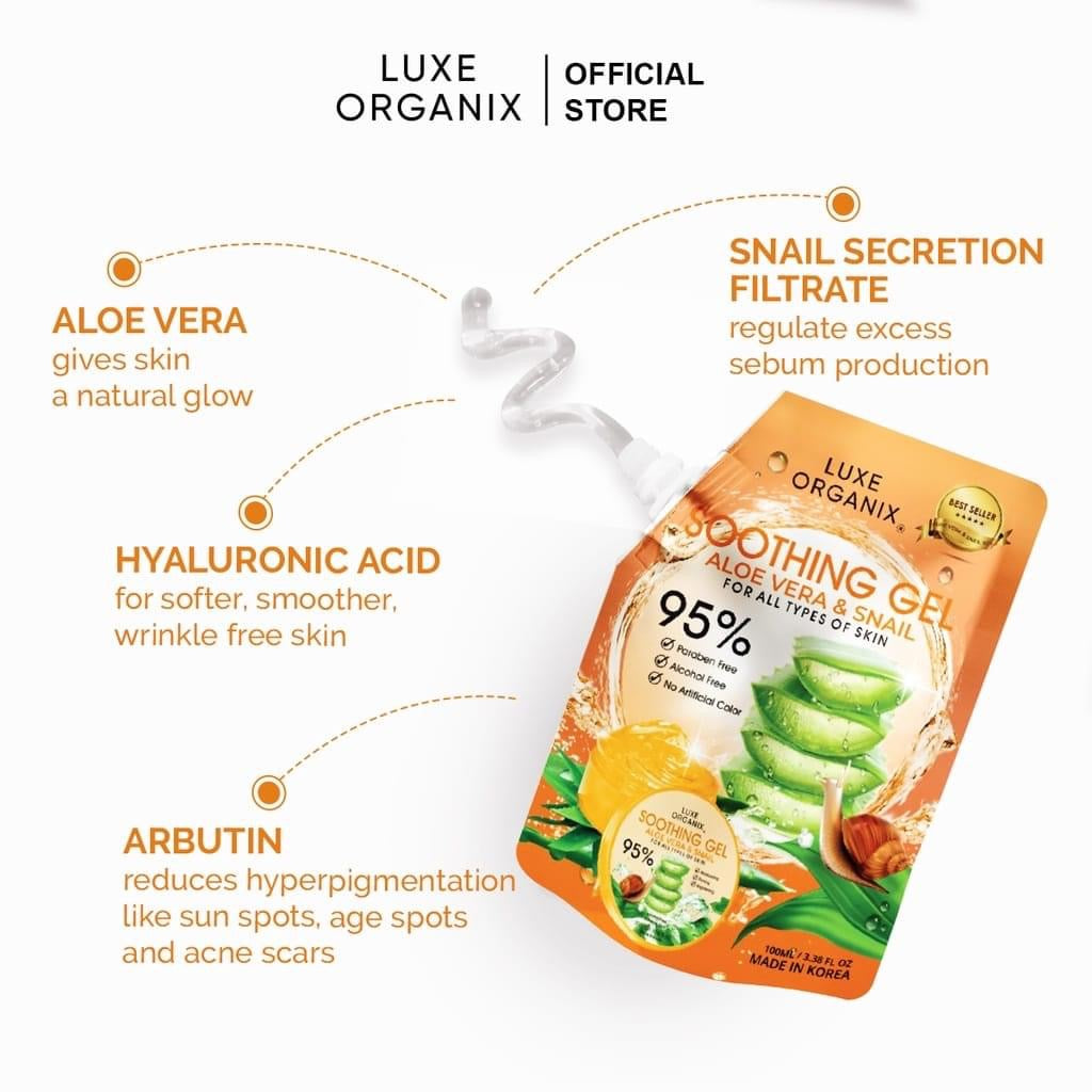 Luxe Organix Aloe Vera and snail soothing gel 95% -100ml (Orange)