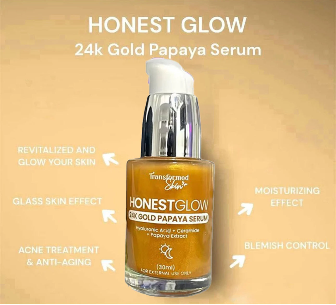 HonestGlow Transformed skin - 24k Gold Papaya Serum -30ml