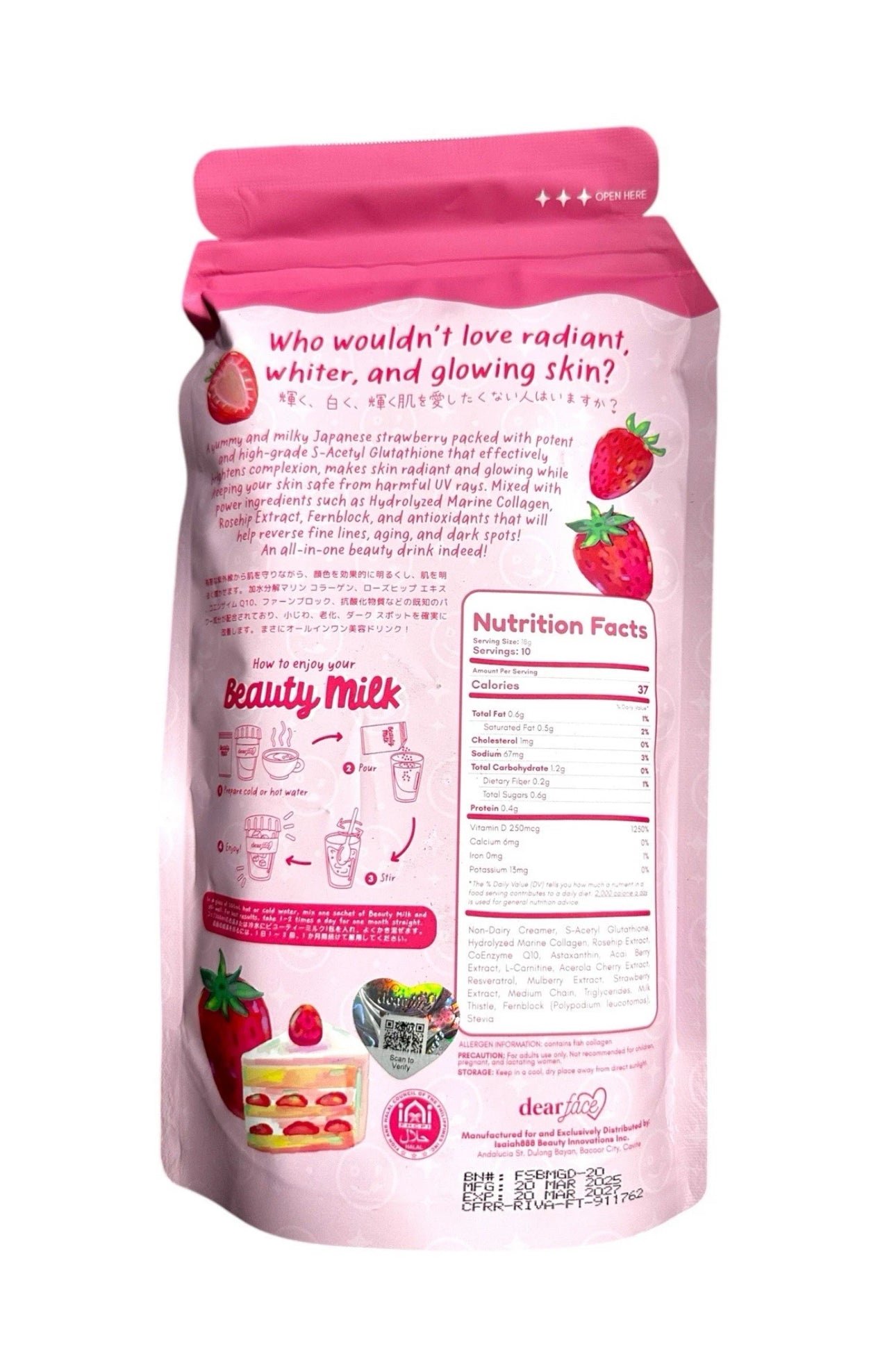 premium japanese strawberry glutathione drink Dear Face Beauty Milk Gluta Astrid & Rose 000mg Glutathione Beauty Milk - Premium Japanese