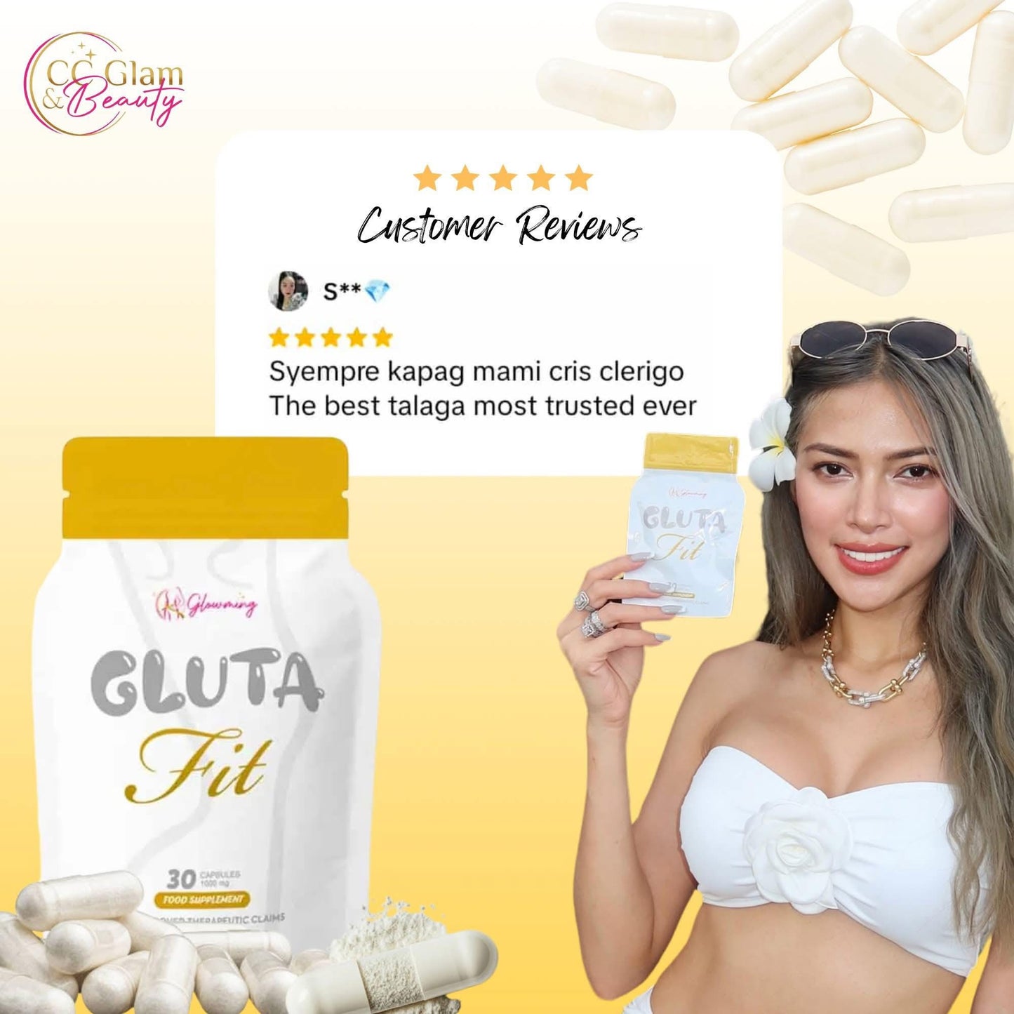 Glowming - Gluta Fit L-Glutathione  + Marine Collagen w/carnatine - 30caps/pack -1000mg