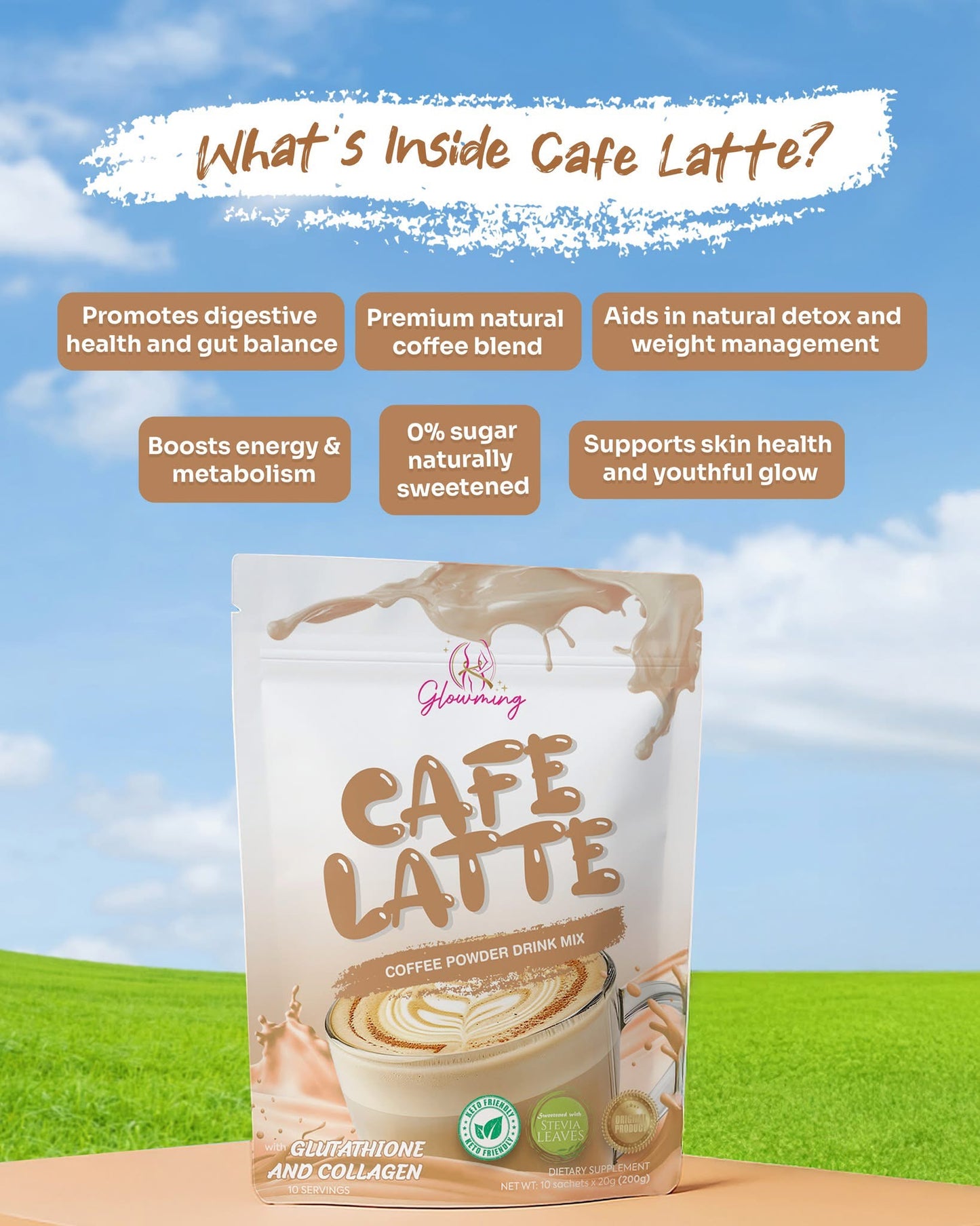 Glowming -Cafe Latte Coffee Powder Drink Mix - 10 sachet
