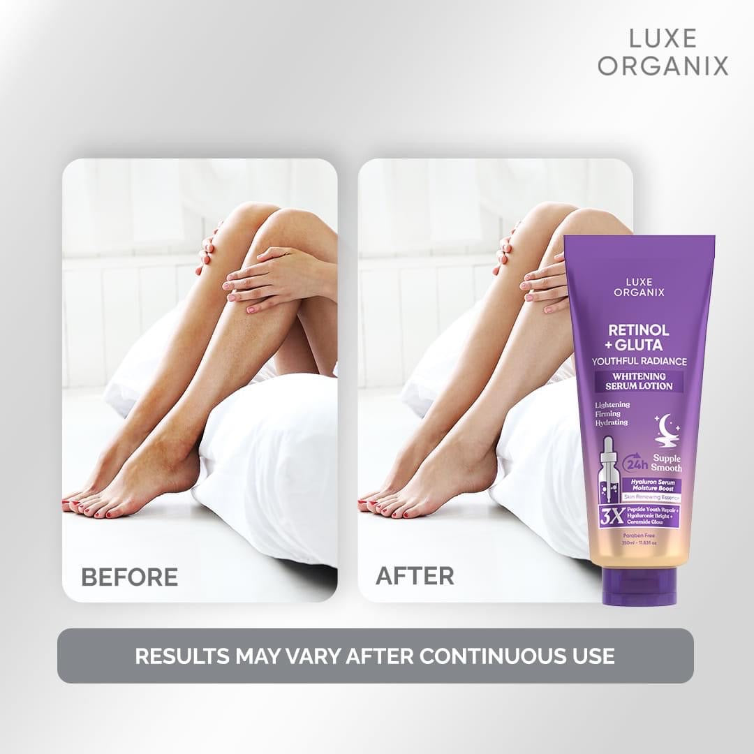 luxe organix glutathione Retinol + Gluta Whitening Serum Perfume Infused Body Wash Bini Beauty it nourishes deeply while lightening the skin for a more even tone. Luxe Organix Retinol + Gluta