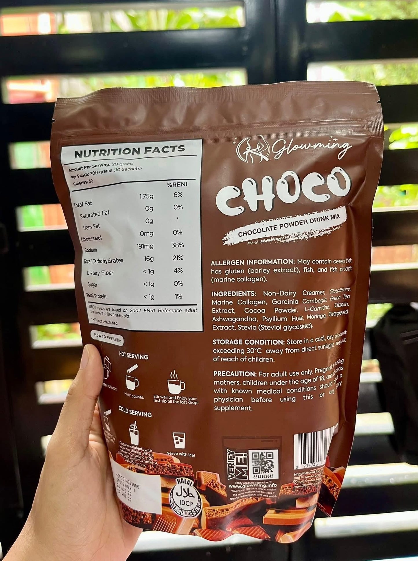 GLOWMING -CHOCO /CHOCOLATE POWDER DRINK MIX -10 sachets X 20g