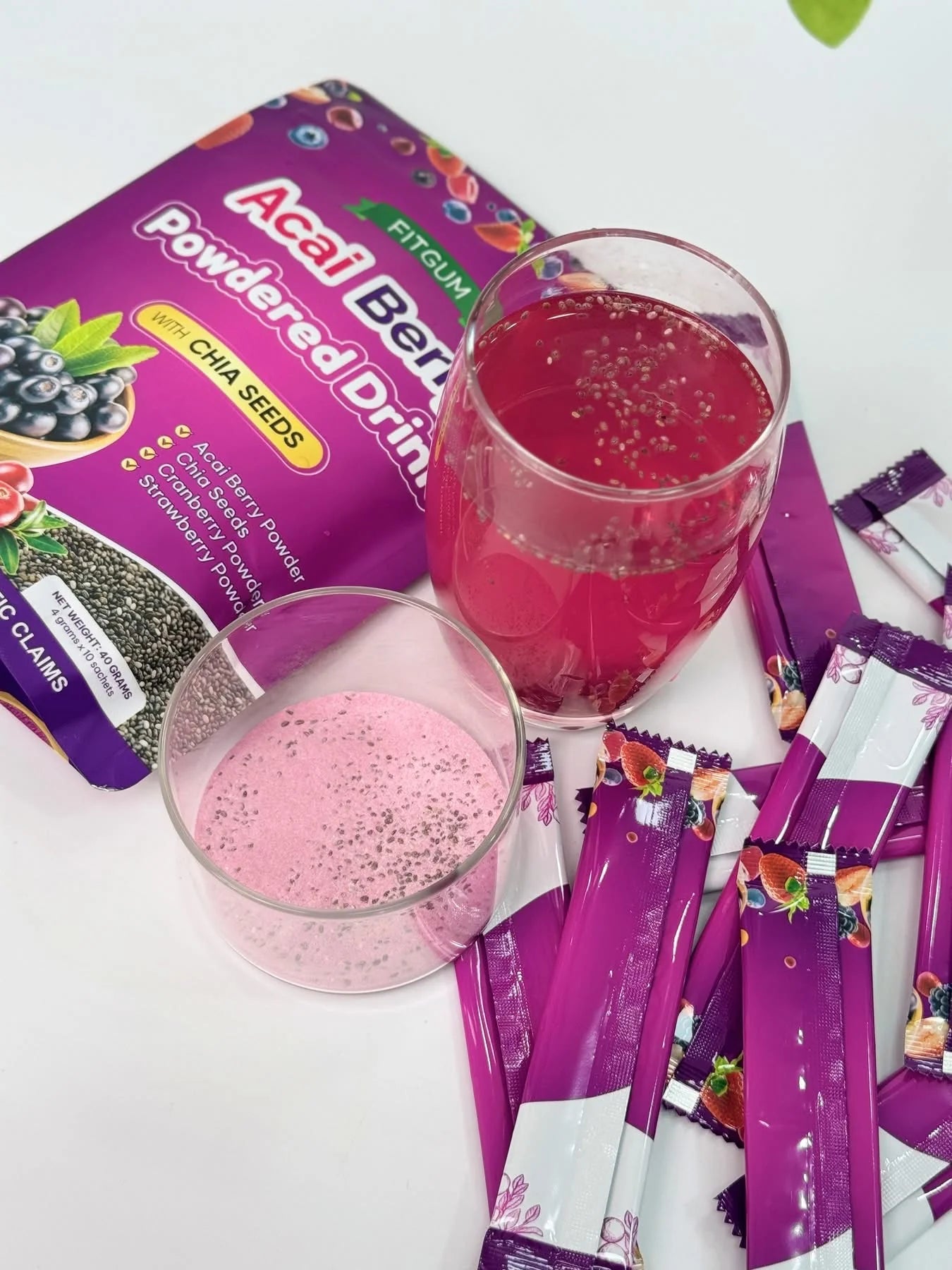 Fitgum Açaí Berry Powdered Drink w/ Chia Seeds
