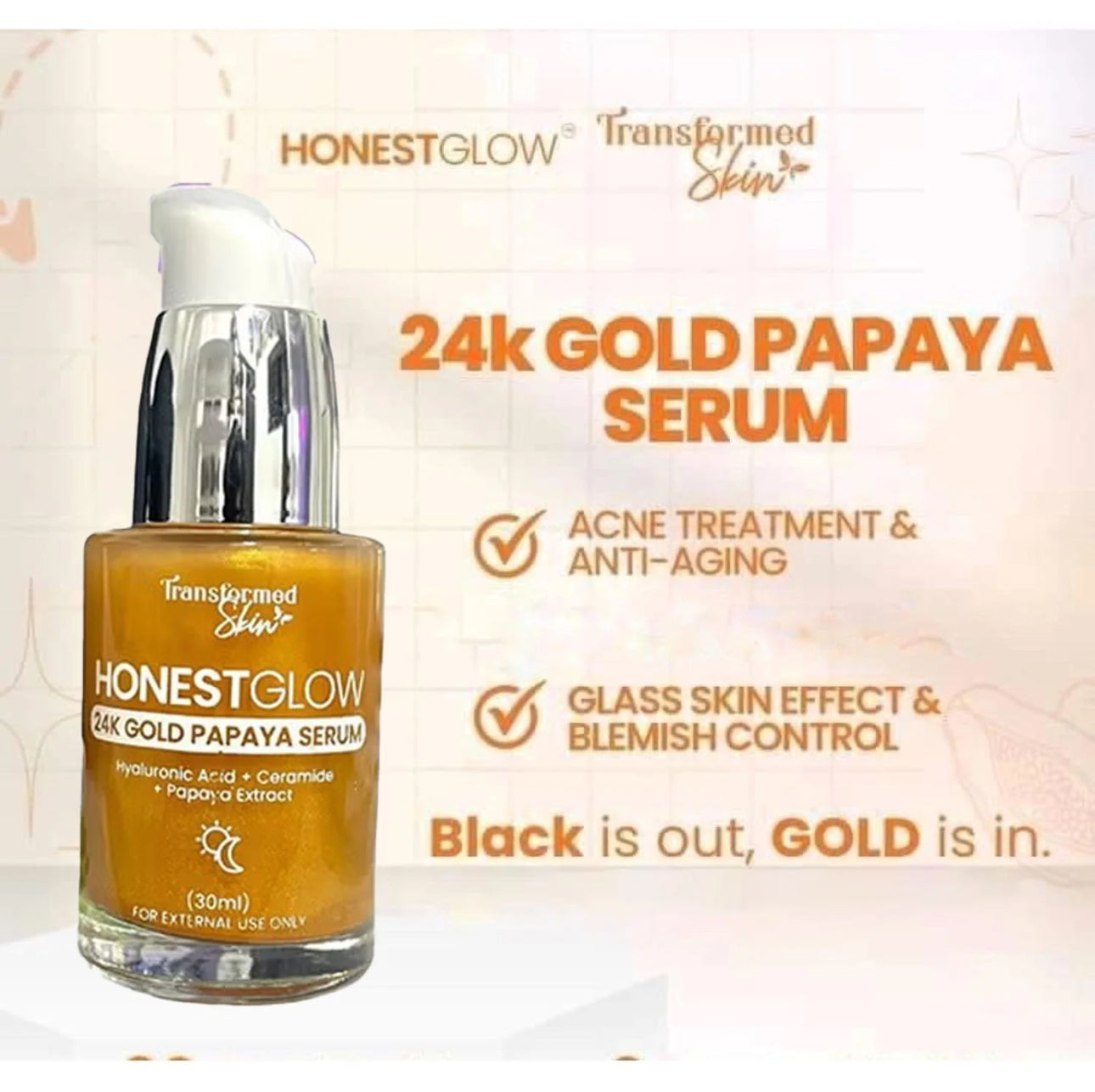 HonestGlow Transformed skin - 24k Gold Papaya Serum -30ml