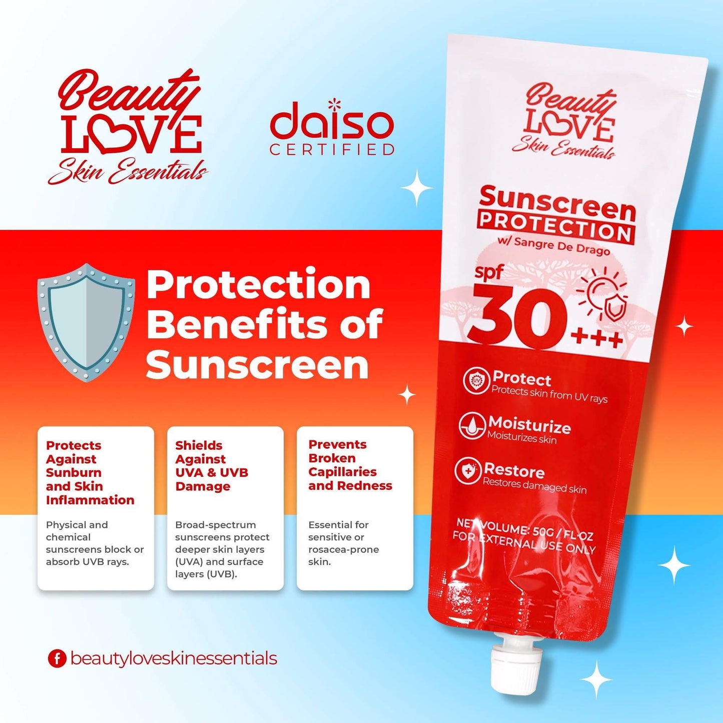 Beauty Love Sunscreen Protection w/sangre De Dragon spf30+++ - 50g