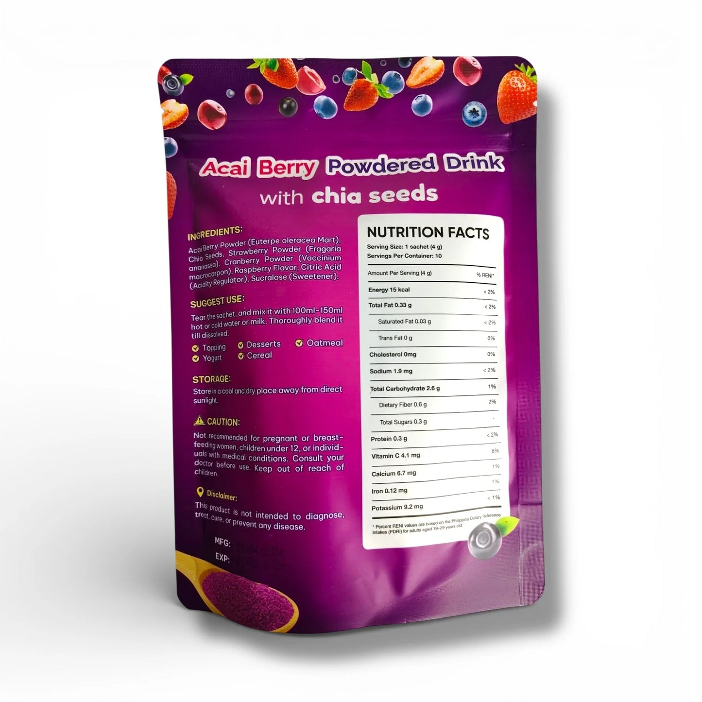 Fitgum Açaí Berry Powdered Drink w/ Chia Seeds