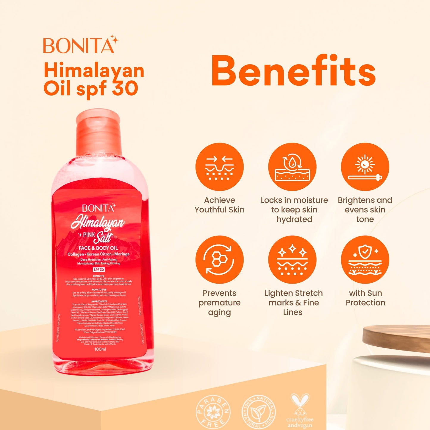 BONITA HIMALAYAN PINK SALT FACE & BODY OIL W/SPF30 - 100ml