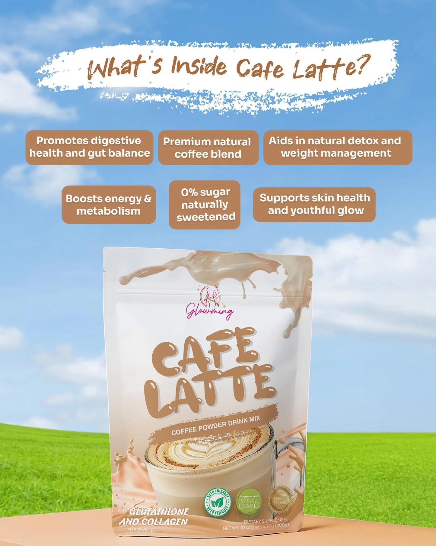 Glowming -Cafe Latte Coffee Powder Drink Mix - 10 sachet