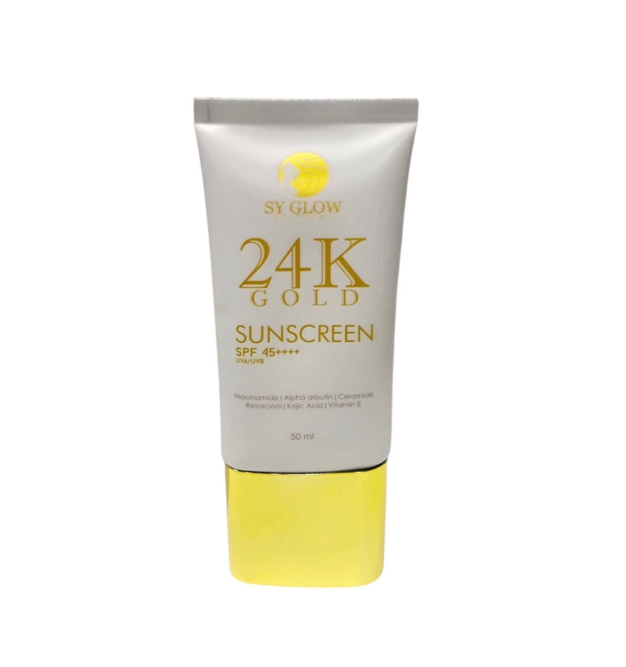 SY GLOW 24K GOLD SUNSCREEN SPF45+ Spectrum Niacinamide Ceramides 50ml