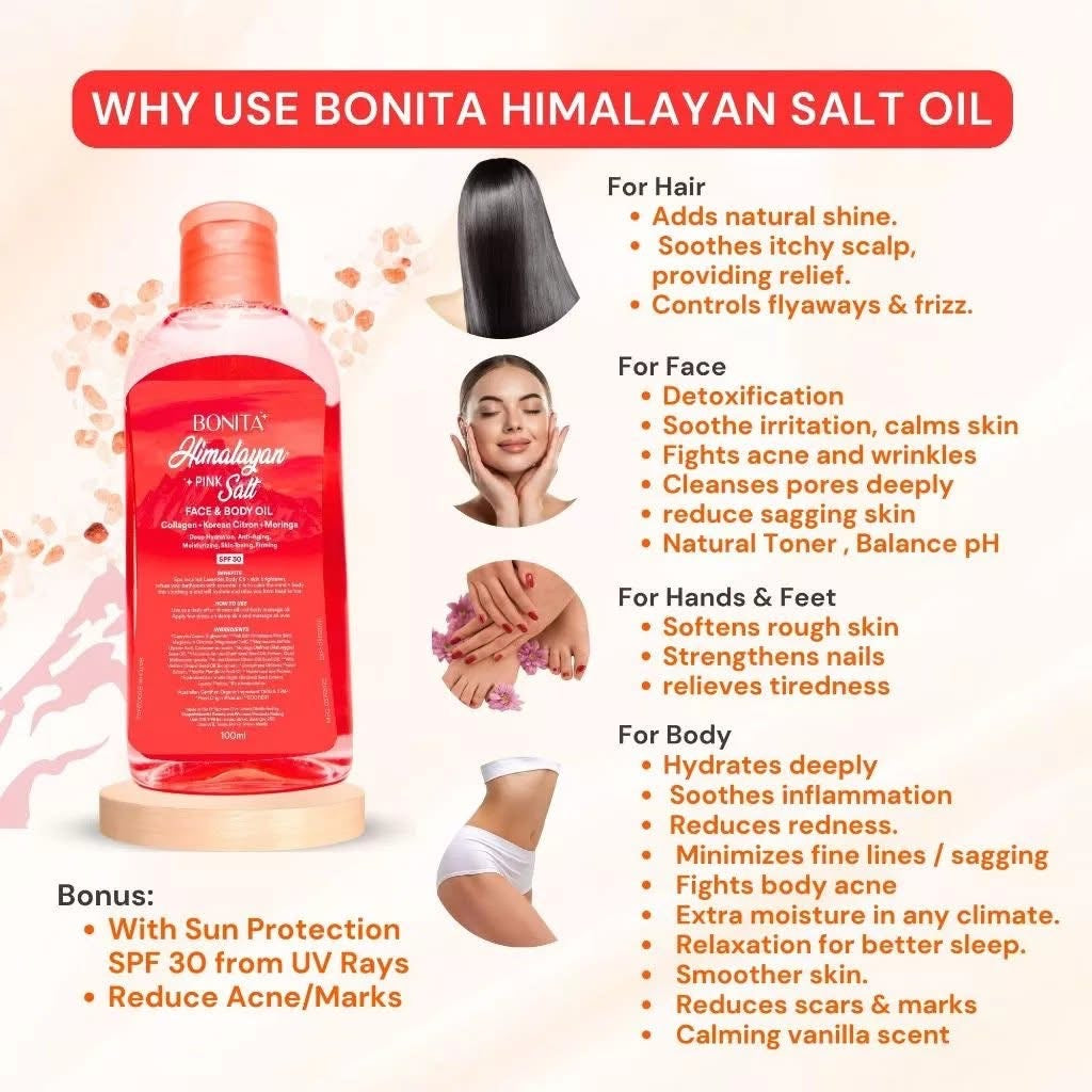 BONITA HIMALAYAN PINK SALT FACE & BODY OIL W/SPF30 - 100ml
