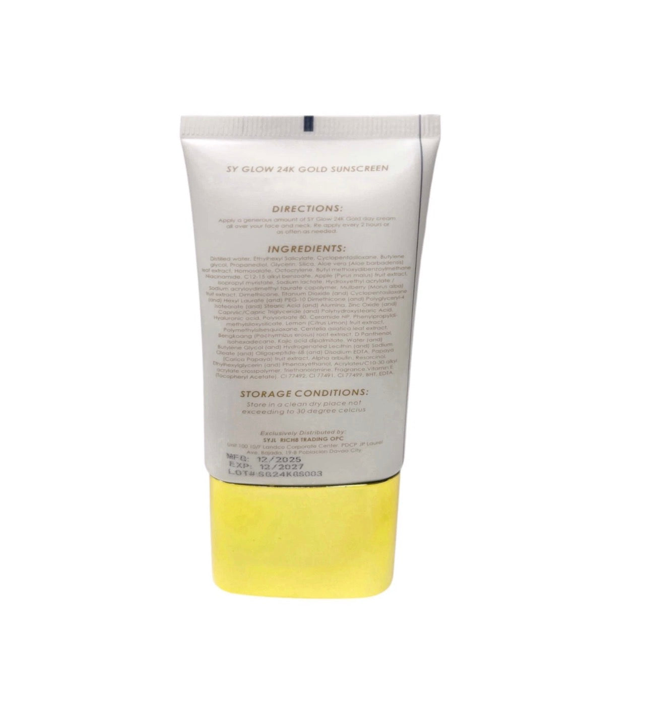 SY GLOW 24K GOLD SUNSCREEN SPF45+ Spectrum Niacinamide Ceramides 50ml