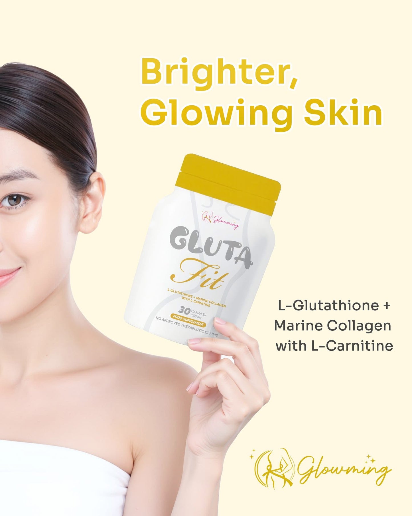 Glowming - Gluta Fit L-Glutathione  + Marine Collagen w/carnatine - 30caps/pack -1000mg