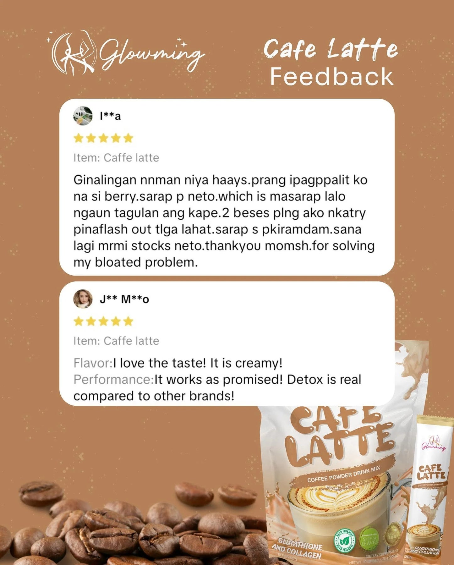 Glowming -Cafe Latte Coffee Powder Drink Mix - 10 sachet