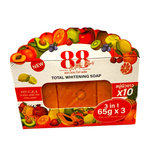 88 Total Whitening Soap With Glutathione, Vitamins C, E, A, Alpha Arbutin, And Collagen - 65g x 3Bars