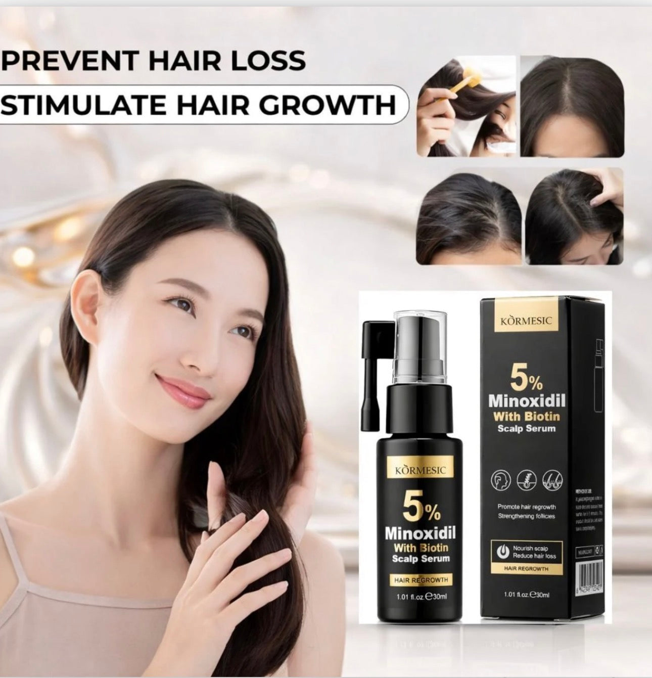 KORMESIC 5% Minoxidil with Biotin Scalp Serum 30ml - Hair Growth & Thickening Treatment, Follicle Stimulating Formula, Lightweight Nourishing Scalp Care for Thinning Hair (Men & Woman)