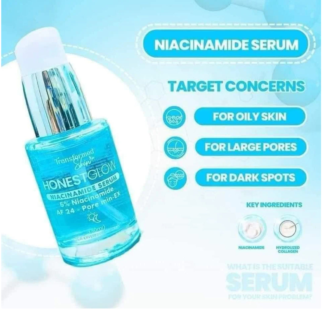 Transformed skin- Honest glow Niacinamide Serum 30ml-blue