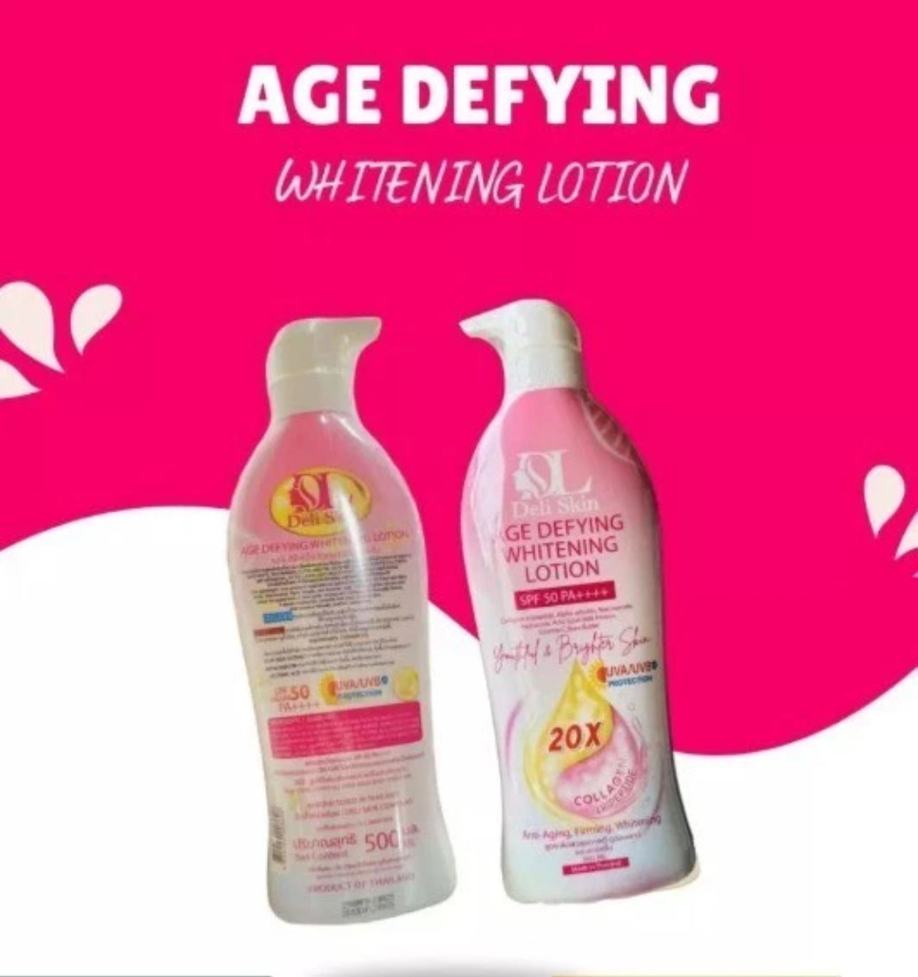 DELI SKIN - AGE DEFYING WHITENING LOTION SPF50 PA++ 20x COLLAGEN TRIPEPTIDE 500ml