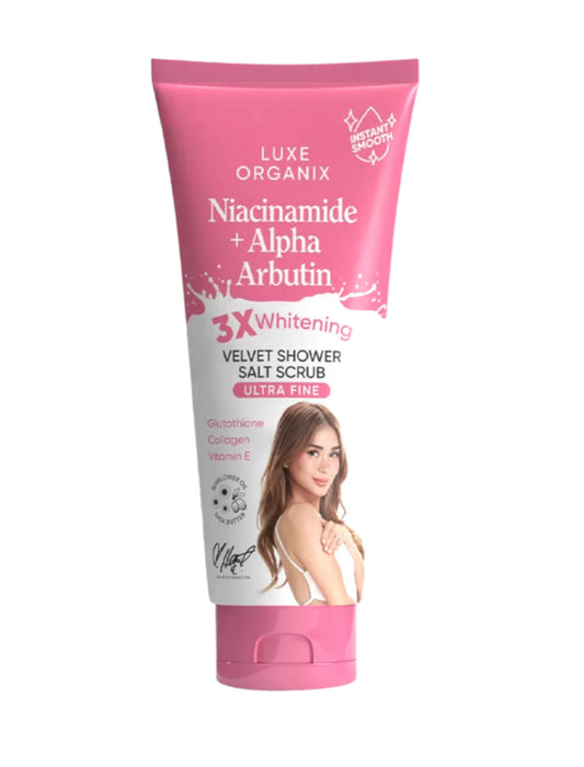 Luxe Organix Niacinamide + Alpha Arbutin 3x Whitening Velvet Shower Salt Scrub -320g (Pink)