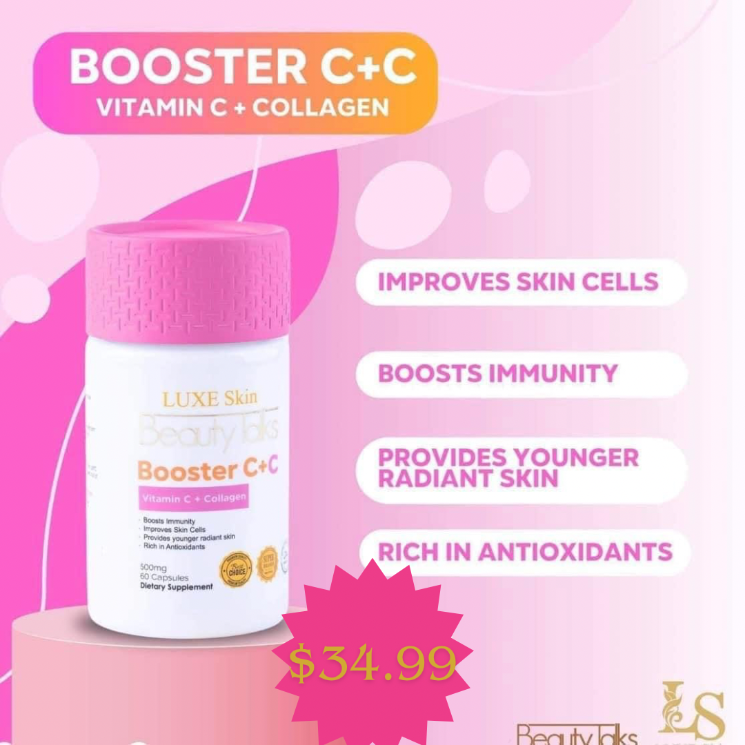 Luxe Skin -Beauty Talks Booster C+C | Vitamin C Collagen 60 Capsules (Pink Caps)