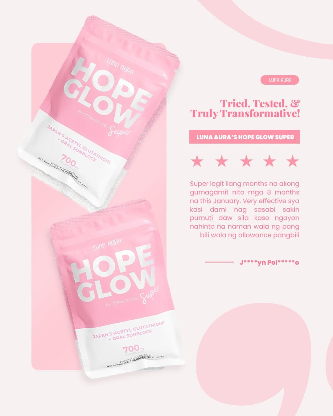 Luna Aura Hope glow super - Japan S-Acetyl Glutathione + Oral Sunblock 700g ( Trial pack 14/capsul)