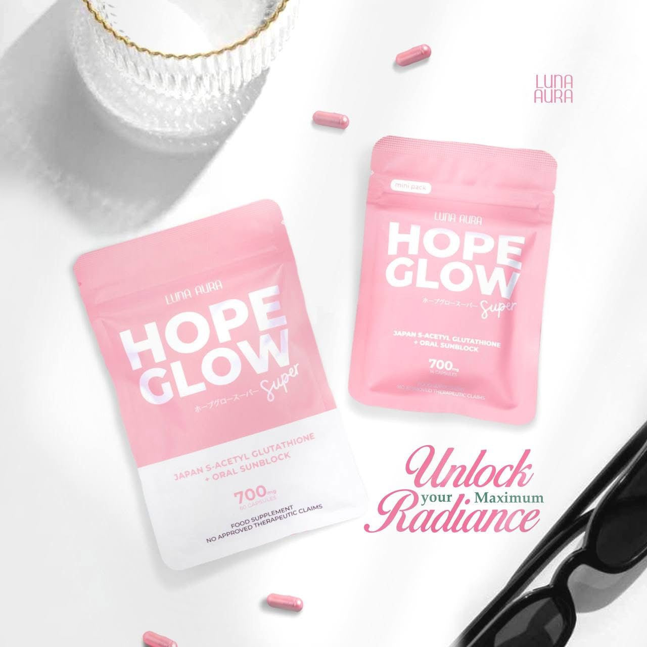 Luna Aura Hope glow super - Japan S-Acetyl Glutathione + Oral Sunblock 700g ( Trial pack 14/capsul)
