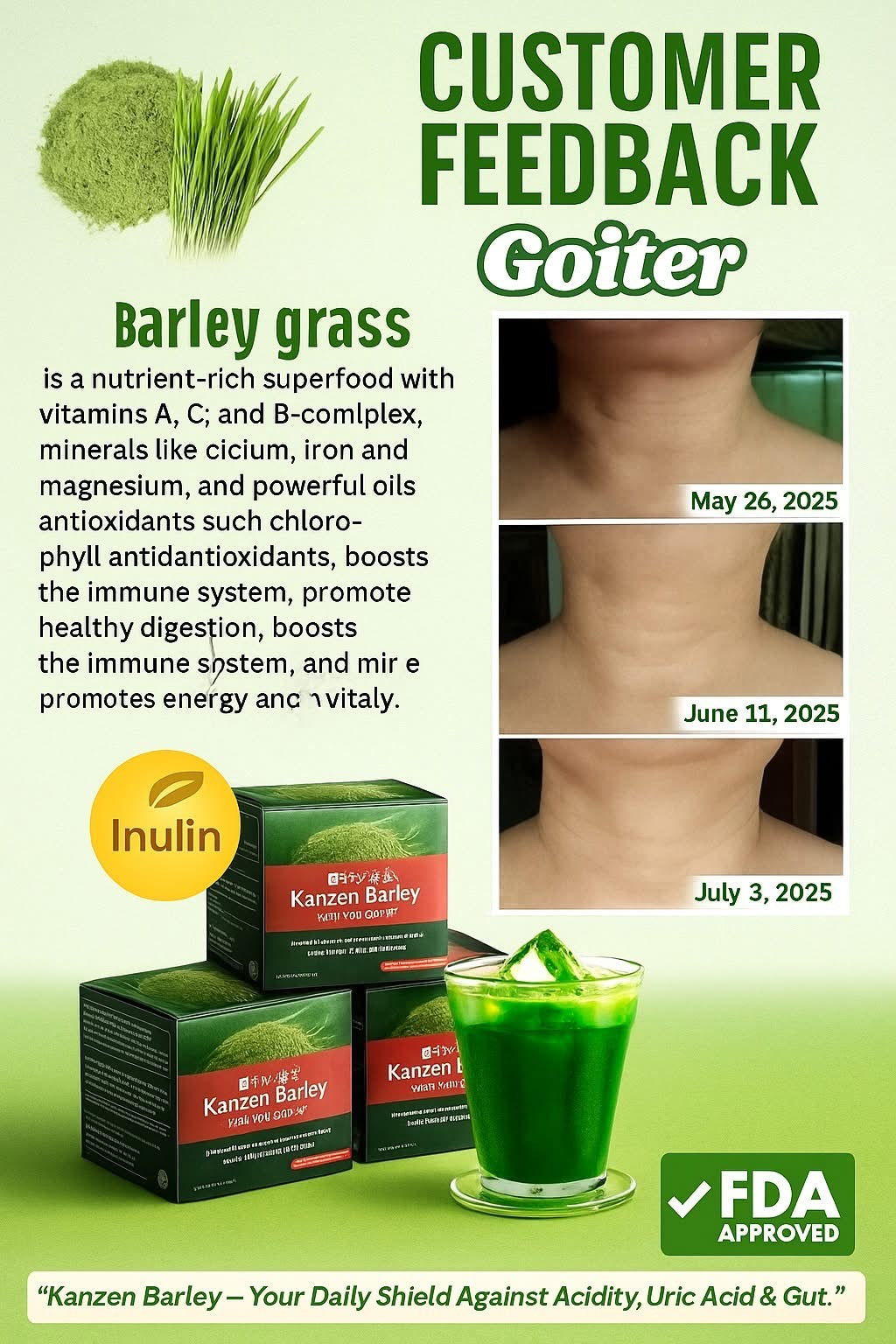 Kanzen Barley Powder Drink Mix with Prebiotic and Japan Patented POSTBIOTIC - 10sachet /Box