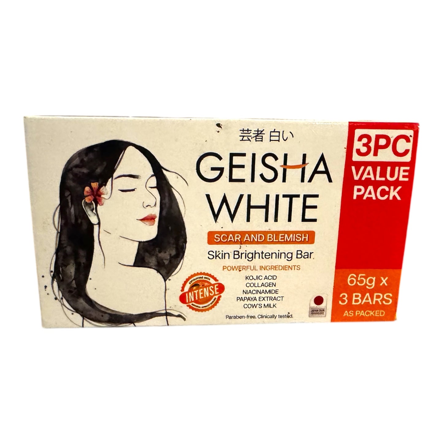 Geisha White - Scar & Blemish Skin Brightening Bar “ INTENSE” - 65g x 3/Pack