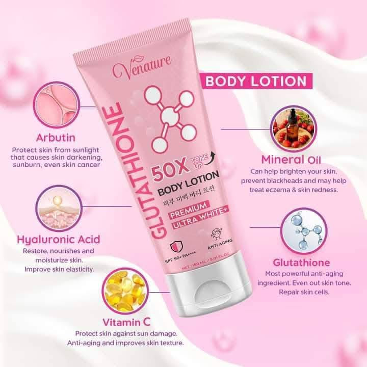 Venature - Glutathione 50X  Whitening Body Lotion Premium Ultra white 150ml