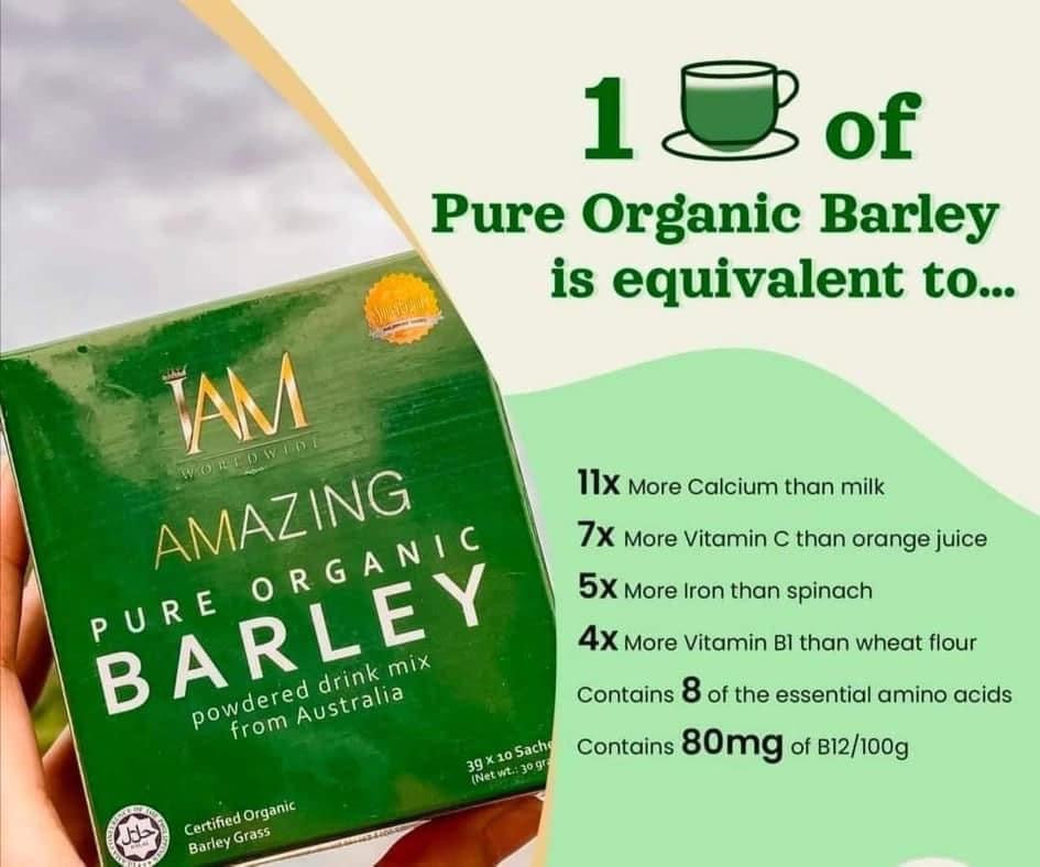 I AM - Amazing Pure Organic Barley - Powdered Drink Mix From Australia | 3g x 10 sachets