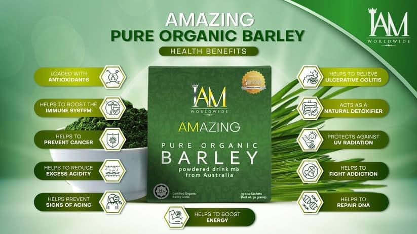 I AM - Amazing Pure Organic Barley - Powdered Drink Mix From Australia | 3g x 10 sachets