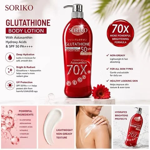 SORIKO - Glutathione Healthy Bright Hydroxy acids SPF 50 PA++++ Astaxanthin 70x -500ML