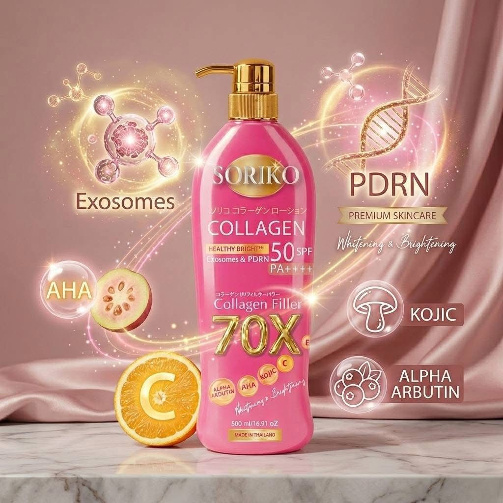 SORIKO - Collagen Healthy Bright - Liposomes & PDRN Collagen Filler 70x SPF50 PA++++ Body Lotion -500ml