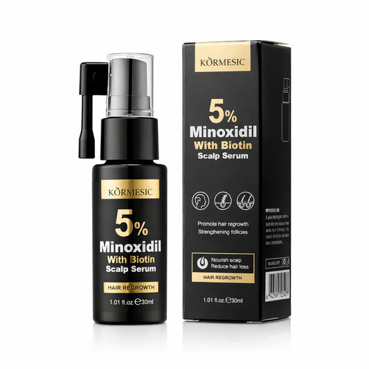 KORMESIC 5% Minoxidil with Biotin Scalp Serum 30ml - Hair Growth & Thickening Treatment, Follicle Stimulating Formula, Lightweight Nourishing Scalp Care for Thinning Hair (Men & Woman)