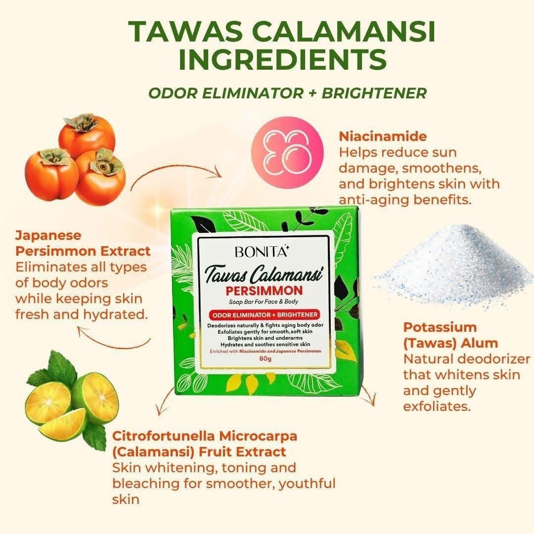 Bonita - Tawas Calamansi & Persimon soap (odor elimination & Brightening) Face & Body soap -80g
