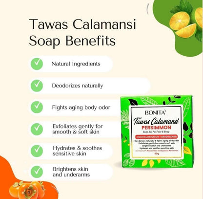 Bonita - Tawas Calamansi & Persimon soap (odor elimination & Brightening) Face & Body soap -80g