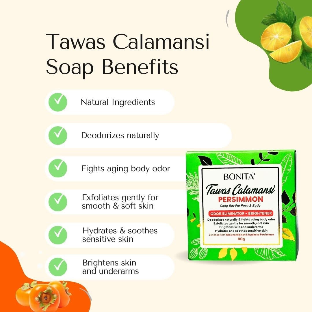Bonita - Tawas Calamansi & Persimon soap (odor elimination & Brightening) Face & Body soap -80g