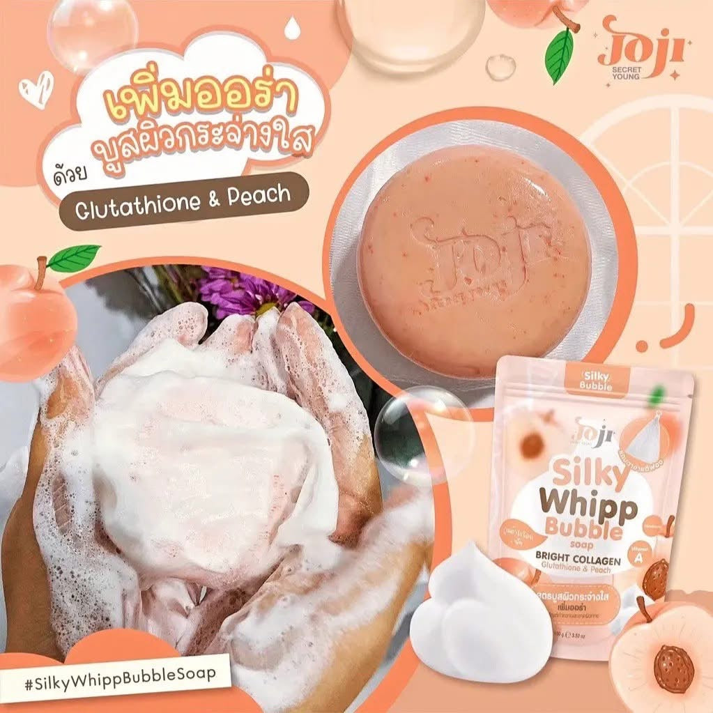 Joji Secret Young Silky Whipp Bubble Whitening Soap with Collagen, Glutathione & Peach 100g