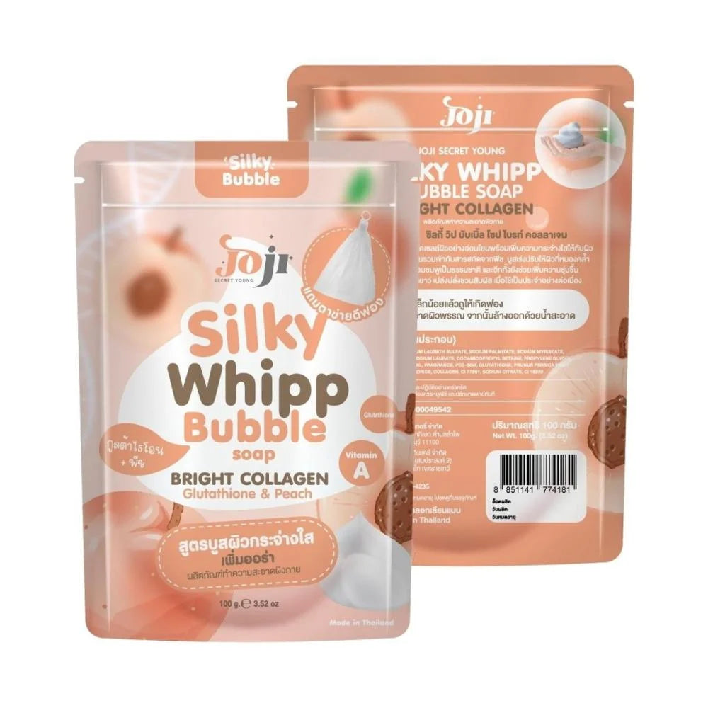 Joji Secret Young Silky Whipp Bubble Whitening Soap with Collagen, Glutathione & Peach 100g