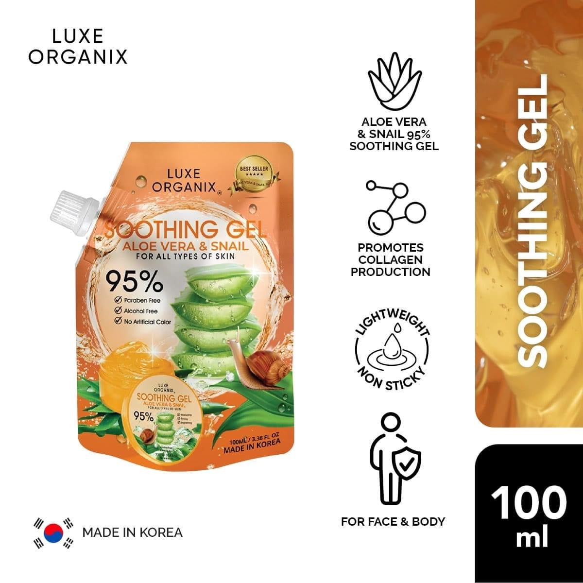 Luxe Organix Aloe Vera and snail soothing gel 95% -100ml (Orange)