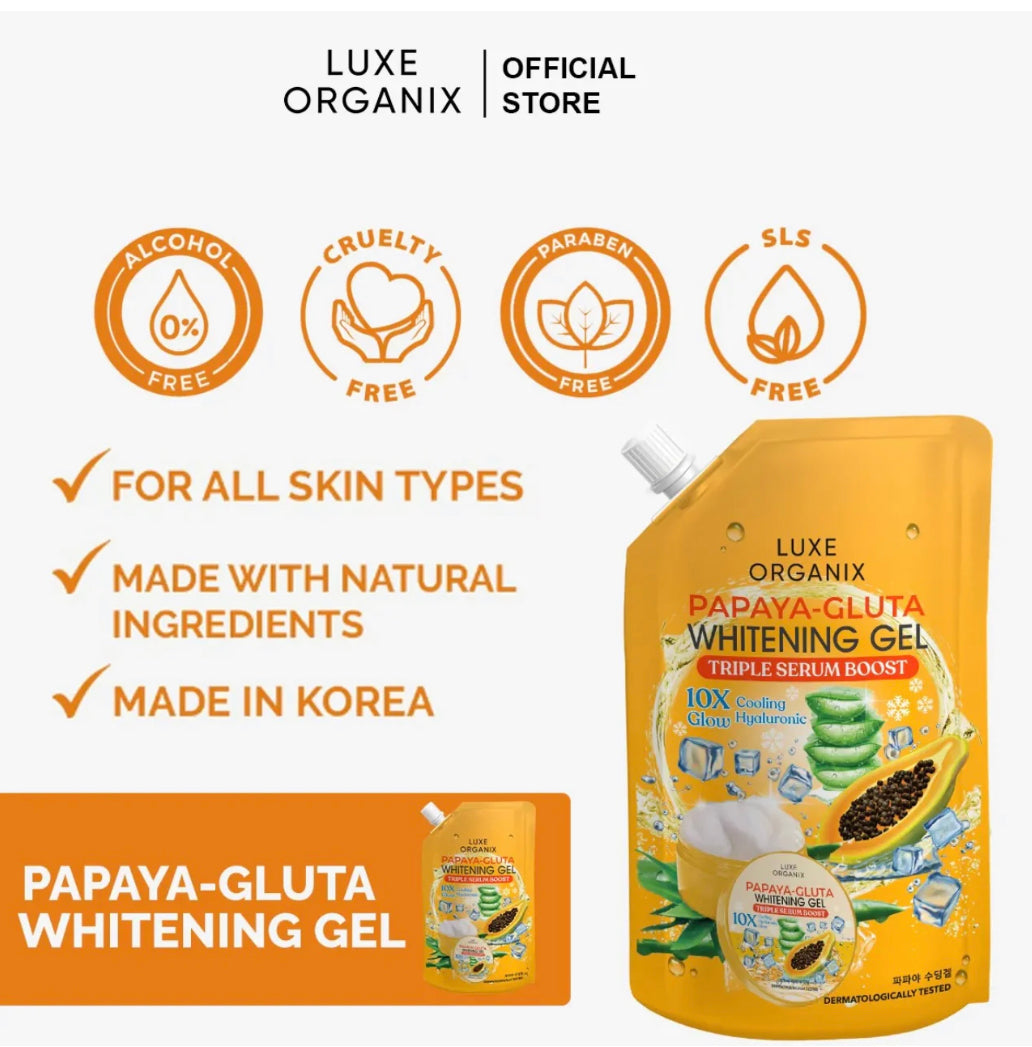 Luxe Organix - Papaya Gluta whitening gel- triple serum boost 10x glow cooling hyaluronic -100ml