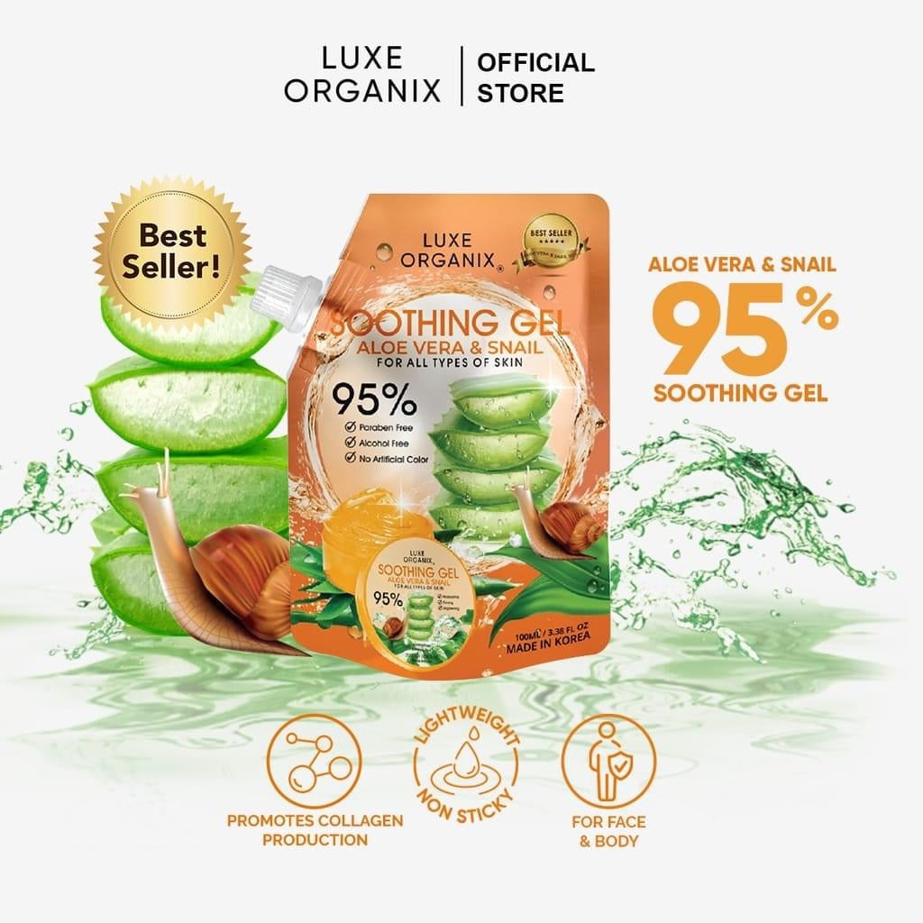 Luxe Organix Aloe Vera and snail soothing gel 95% -100ml (Orange)