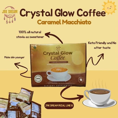 Crystal Glow Coffee CARAMEL MACCHIATO 50,000mg Hydrolyzed Marine Collagen Mix, 10 Sachets