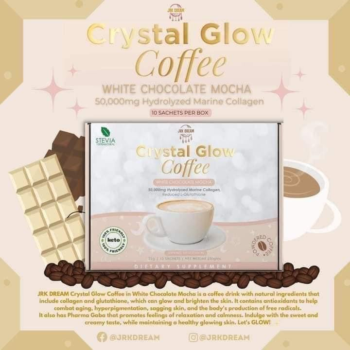 Crystal Glow Coffee White Chocolate Mocha 50,000mg Hydrolyzed Marine Collagen Mix, 10 Sachets